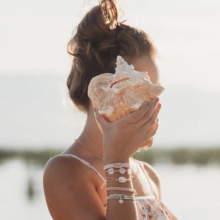 "Shimmer" Coral with Shell Hair Tie Bracelets