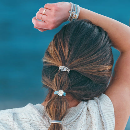 "Wonder" Soft Creams & Blues with Pearls & Gold Hair Tie Bracelets