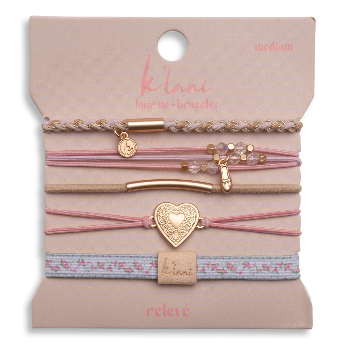 "Relevé" Pink Floral with Ballet Slipper Hair Tie Bracelets