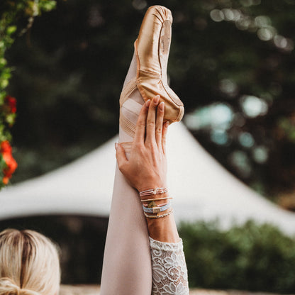 "Relevé" Pink Floral with Ballet Slipper Hair Tie Bracelets