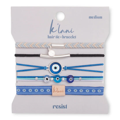 "Resist" Blue Evil Eye Hair Tie Bracelets