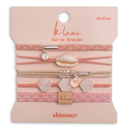 "Shimmer" Coral with Shell Hair Tie Bracelets